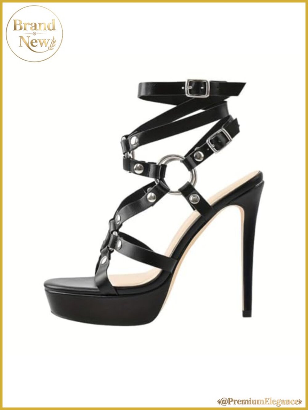 Sexy Black Punk High Heels Open Toe Buckle Platform Ankle Strap Stiletto